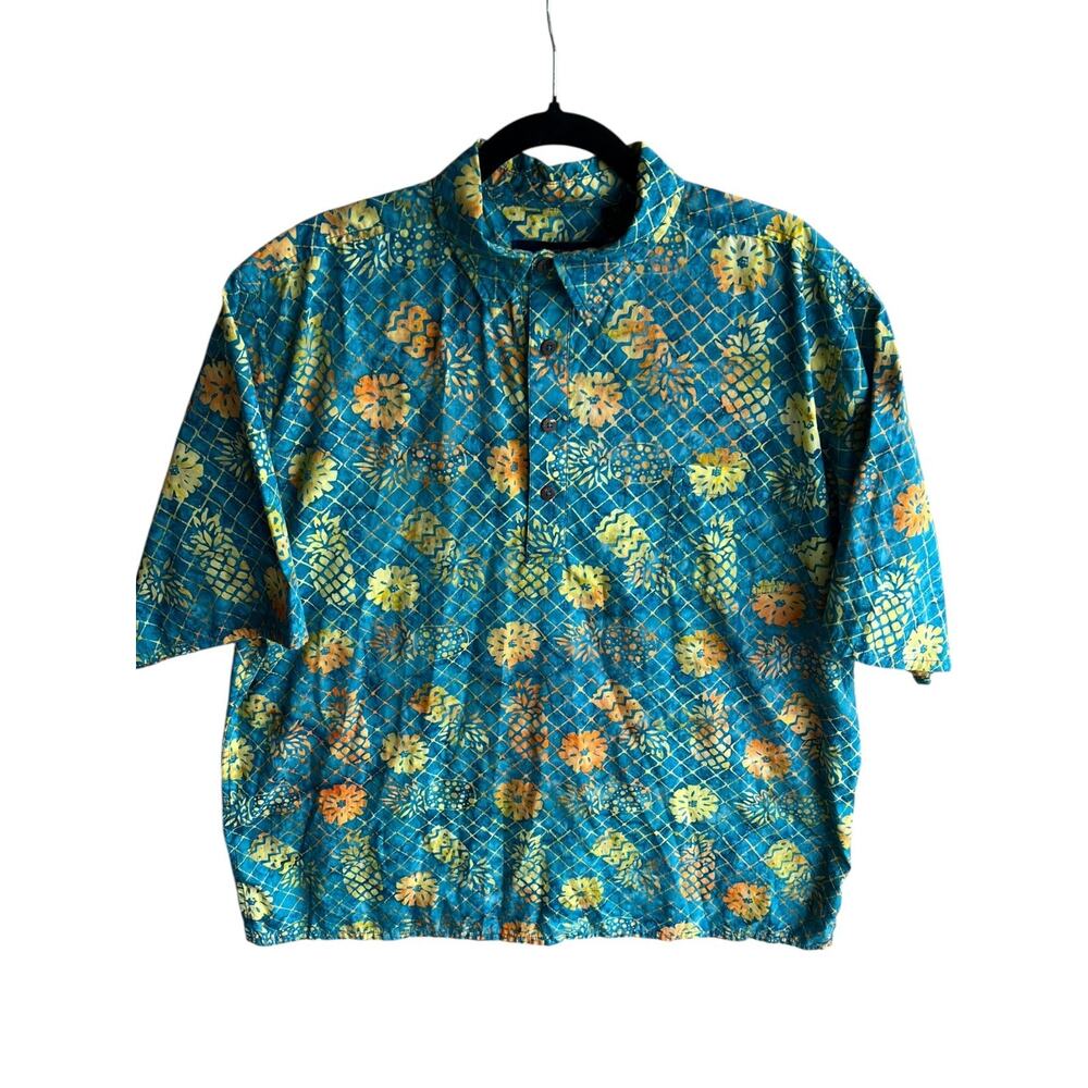 Pete Huntington Men's Hawaiian Green Shirt 100% Cotton Pineapples Size XL